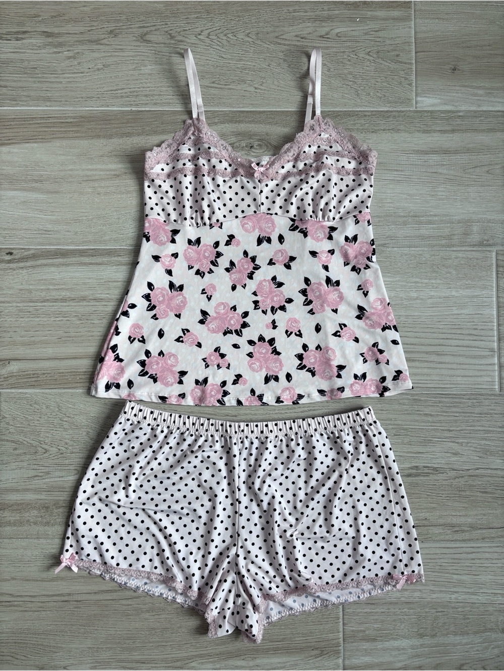 Marilyn Monroe Pajama Shorts Tank Top Set Pink Black Floral Polka Dot Size Large